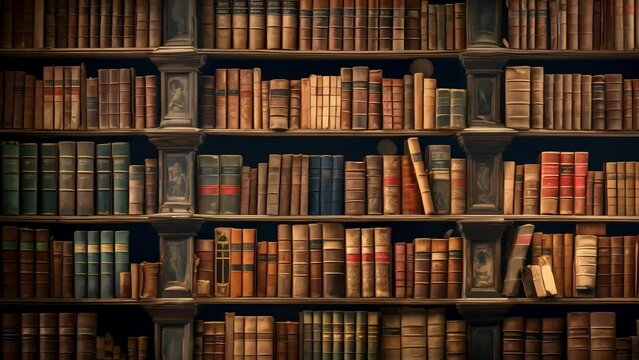 a shelf full of old books in a library. lost knowledge and secrets. Generative AI