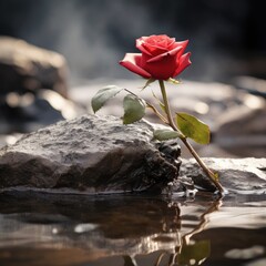 Red rose on the stone.