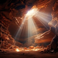 Red Rocks cave with sunlight beam, natural wonder.