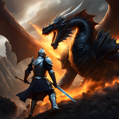 A brave knight preparing to fight a dragon 