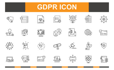 GDPR icon set. Technology, internet, security, information, connection and more line icon.