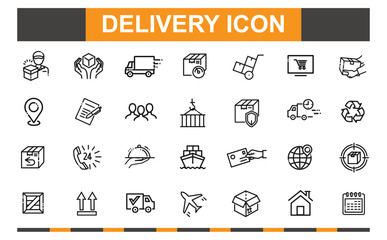 Delivery icon set. Cargo, transport, logistic, express, shipping and more line icon.