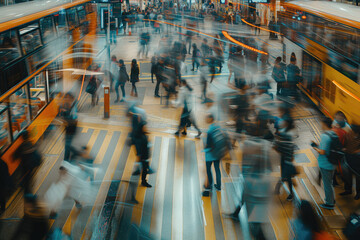People commuting to work, waiting for public transport, or navigating city streets
