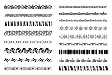 Fototapete Boho-Stil Set aztec tribal motive border in doodle hand drawn style from geometrical shapes isolated on white background. boho scandinavian srtoke, traditional native decor.