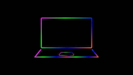 Sleek Line Art Laptop Icon with Rainbow Accents: A Minimalist Design Blending Technology and Vibrancy
