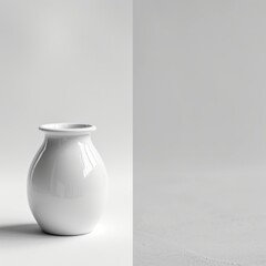 Background portraying a simple white vase against a soft white gradient backdrop with copy space