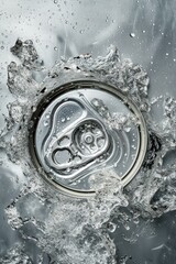 A vertical background with a dynamic splash of water around a submerged can lid, creating ripples.