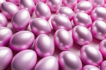 Pastel pink pearl and lilac easter eggs minimal set design, Easter, pink background