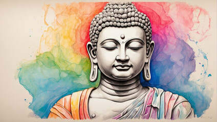 Abstract Buddha painting, digital painting, rainbow element, color Buddha.