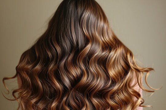 close-up of loose long hair with soft curls, back view