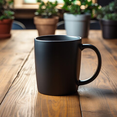 Fototapeta premium a black mug empty on a desk сreated with Generative Ai