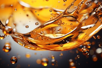 Vibrant yellow oil or serum bubbles on abstract background, ideal for advertising