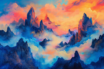 Colorful mountain oil paintings.