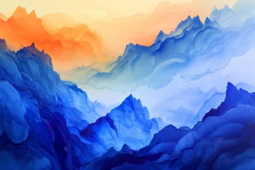Crédence de cuisine en verre imprimé Bleu foncé Colorful mountain oil paintings.