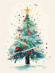 Greeting card with a merry christmas tree.