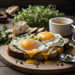 Gourmet Open-Faced Egg Sandwich with Fresh Herbs and Toast