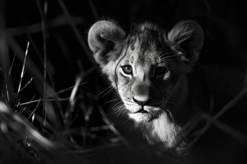 The lion cub's exploration of its surroundings, capturing the essence of inquisitiveness