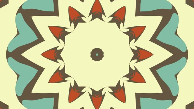 Kaleidoscope animation background, colorful mandala flower ornament shape pattern, geometric abstract motion graphic psychedelic retro style