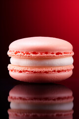 One macaroon. Minimialist and elegant. Gastronomy photography, very close up сreated with Generative Ai