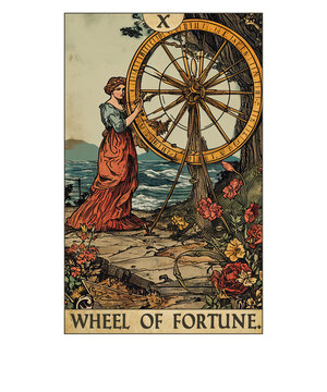 Vintage Tarot Card The Wheel of Fortune