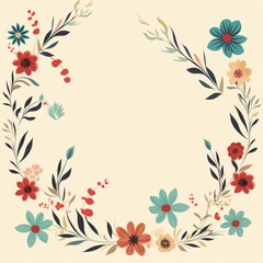 cute cartoon flower border on a light beige background, vector, clean