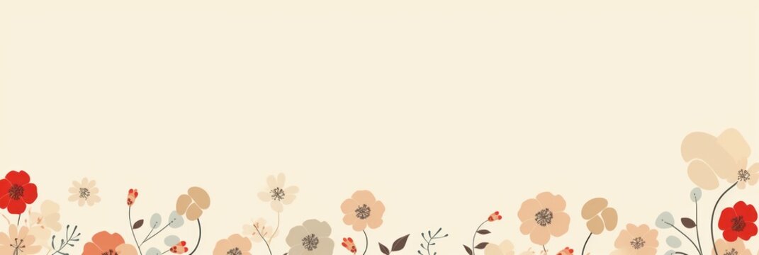 cute cartoon flower border on a light brown background, vector, clean