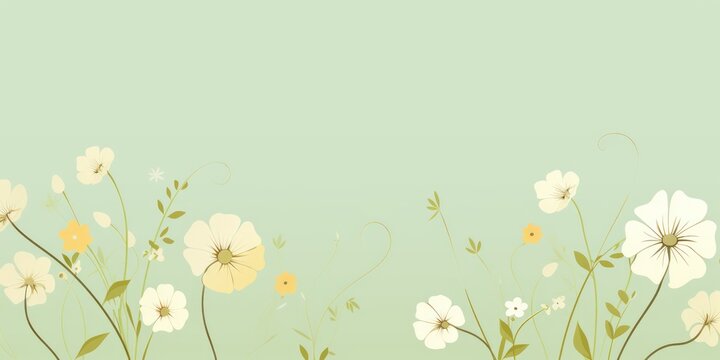 cute cartoon flower border on a light chartreuse background, vector, clean