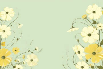 cute cartoon flower border on a light chartreuse background, vector, clean