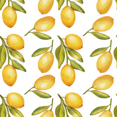 Textile lemon seamless pattern, fresh fruits, exotic fruit background 