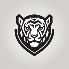 Fototapeta premium modern geometric thick line flat vector badge shield logo of tiger, outline only сreated with Generative Ai