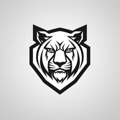Obraz premium modern geometric thick line flat vector badge shield logo of tiger, outline only сreated with Generative Ai