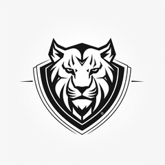 Obraz premium modern geometric thick line flat vector badge shield logo of tiger, outline only сreated with Generative Ai