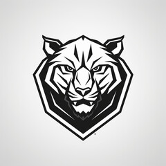 modern geometric thick line flat vector badge shield logo of tiger, outline only сreated with Generative Ai