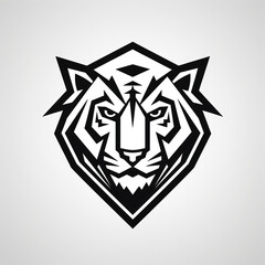 modern geometric thick line flat vector badge shield logo of tiger, outline only сreated with Generative Ai
