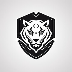 modern geometric thick line flat vector badge shield logo of tiger, outline only сreated with Generative Ai