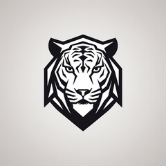 Fototapeta premium modern geometric thick line flat vector badge shield logo of tiger, outline only сreated with Generative Ai