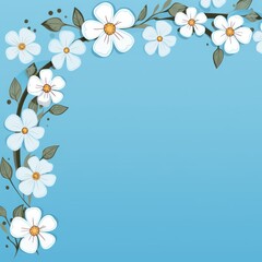 Fototapeta na wymiar cute cartoon flower border on a light electric blue background, vector, clean