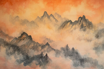 Mountains of  chinese ink painting.