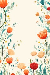cute cartoon flower border on a light ivory background, vector, clean