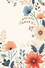 Fototapeta na wymiar cute cartoon flower border on a light ivory background, vector, clean
