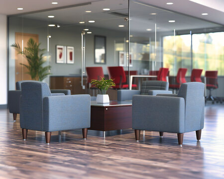 Modern Business Interior with Contemporary Architecture, Stylish Office Chairs, and Corporate Room Design
