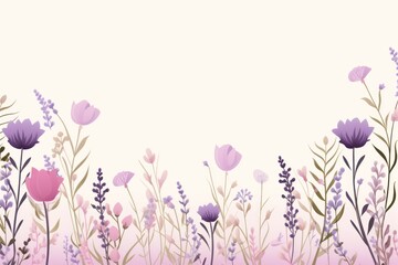 Obraz na płótnie Canvas cute cartoon flower border on a light lilac background, vector, clean