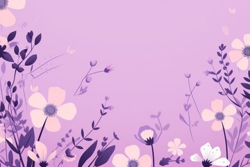 Fototapeta na wymiar cute cartoon flower border on a light lilac background, vector, clean
