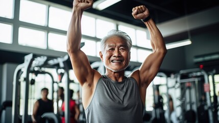 Asian senior male fitness instructor in the gym