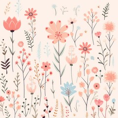 cute cartoon flower border on a light pink background, vector, clean 