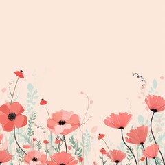 cute cartoon flower border on a light pink background, vector, clean 