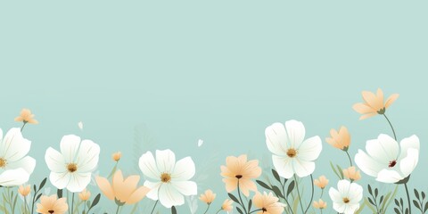 Fototapeta na wymiar cute cartoon flower border on a light mint green background, vector, clean