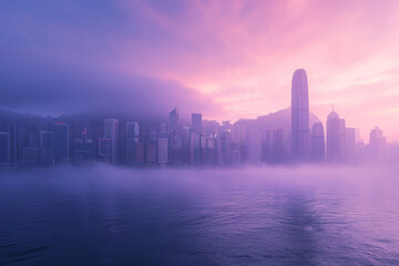 The ocean surrounds an urban skyline.