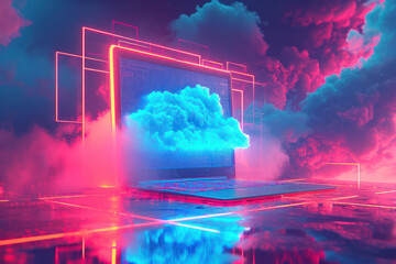 Technological Connection: A Vibrant Abstract Illustration of Digital Network and Cloud Computing