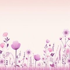 Obraz na płótnie Canvas cute cartoon flower border on a light orchid background, vector, clean